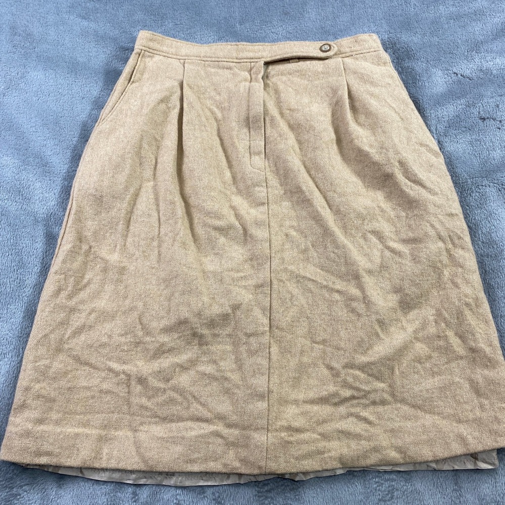 VTG Peerless of Boston Tan Wool Blend Tweed Pleated Midi Skirt 13 14 Union Made
